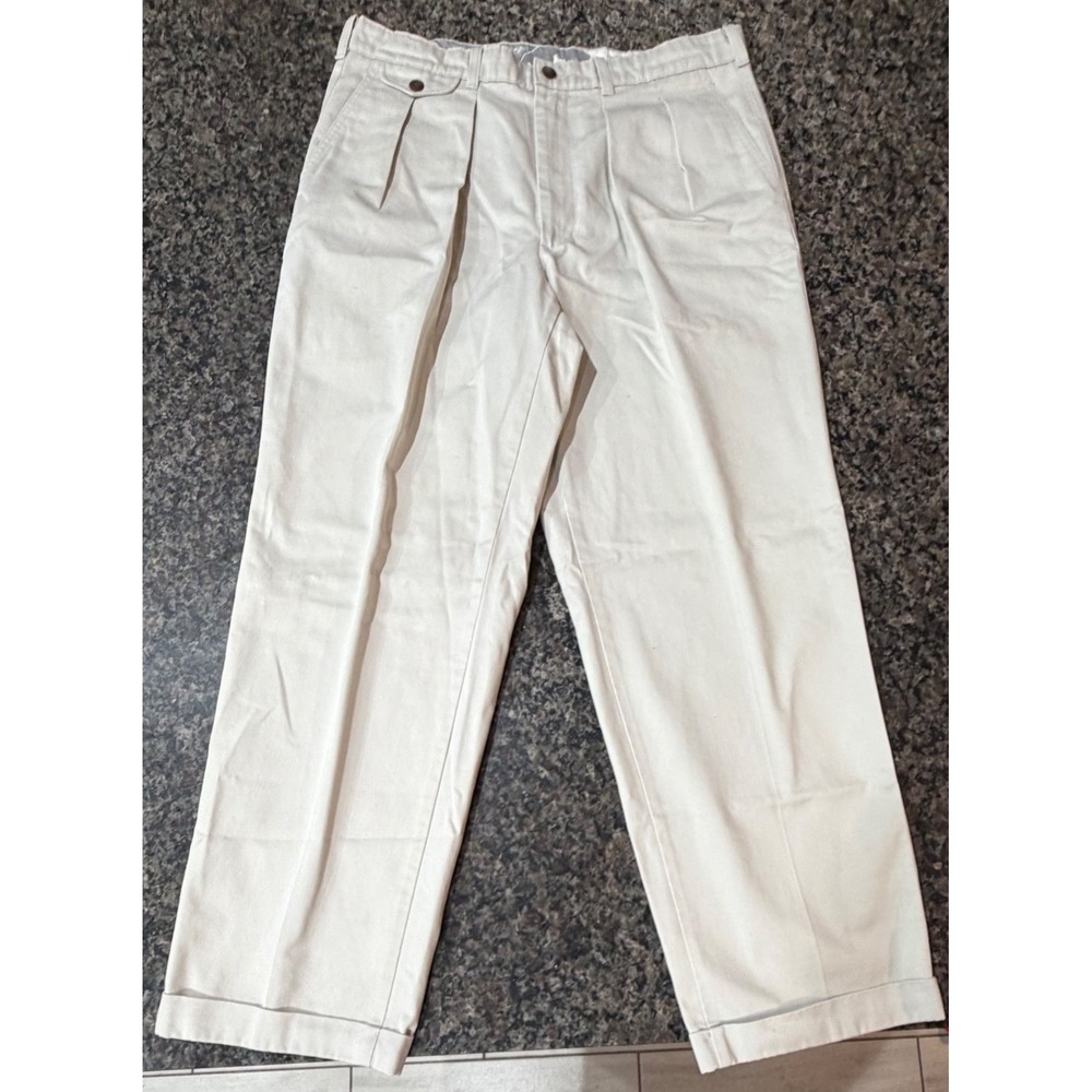 Savane Mens Pleated Chino Pants Stone Beige Cotton Cuffed W34 L30 2610041